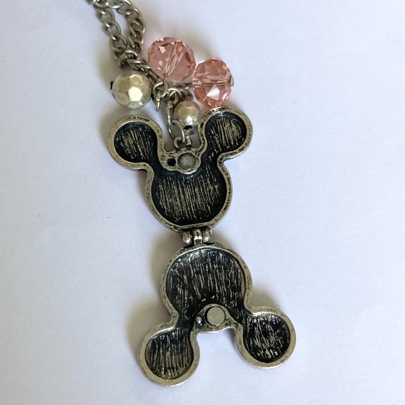 Vintage Disney Hidden Mickey Mouse Ears Locket Necklace Silver Tone Pink 30" - Picture 11 of 14
